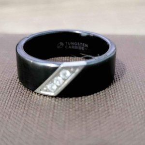 Mens Black Tungsten Diamond Ring